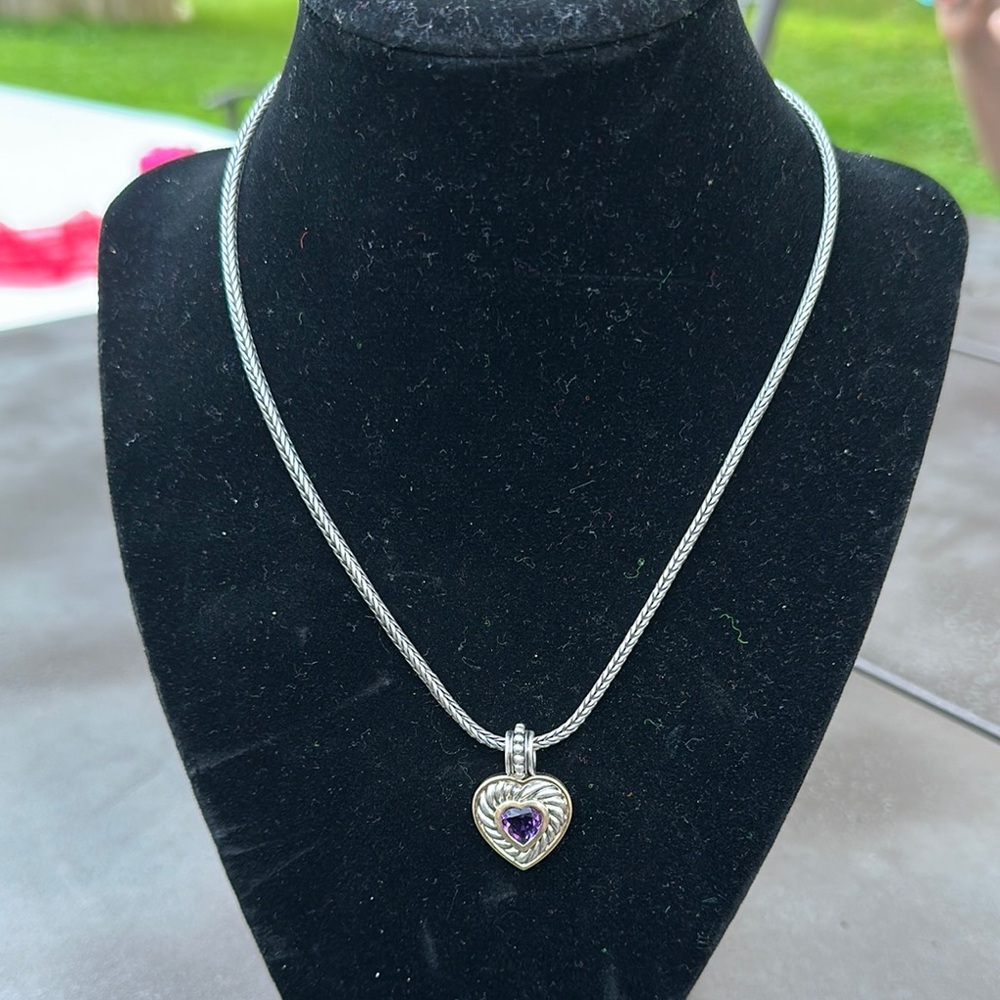 Sterling Silver Heart Pendant Necklace with Purple Stone